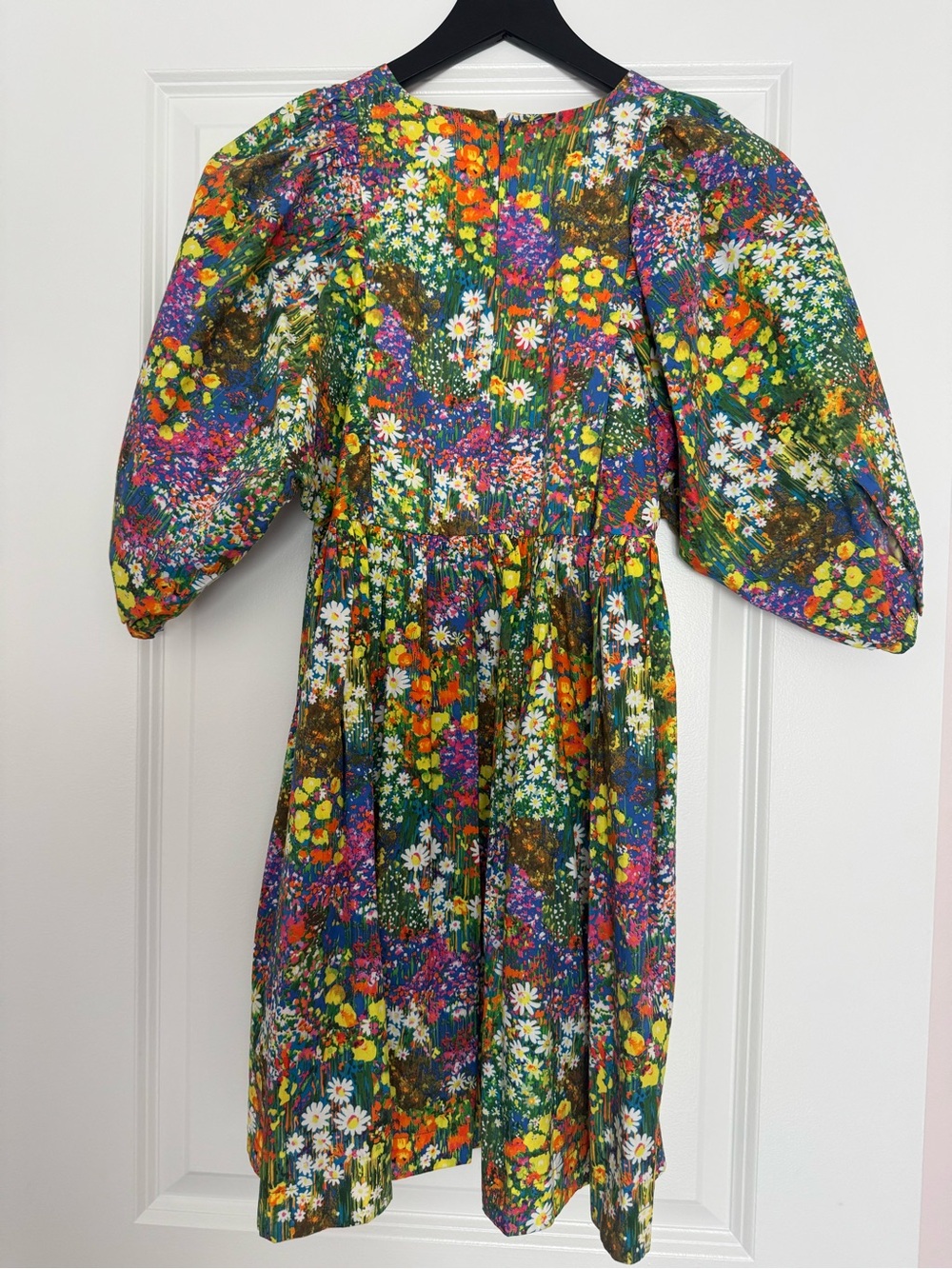 Molo Green Multi-Color Floral Puff-Sleeve Dress